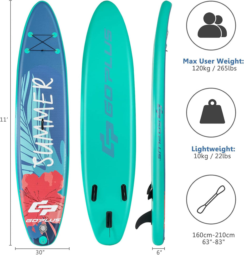 Goplus Inflatable Stand up Paddle Board, 10'/10.5'/11' SUP 6' Thick with Premium Accessories, Adjustable Aluminum Paddle, Leash, Carry Bag, Hand Pump, Removable Fin, ISUP for Adults