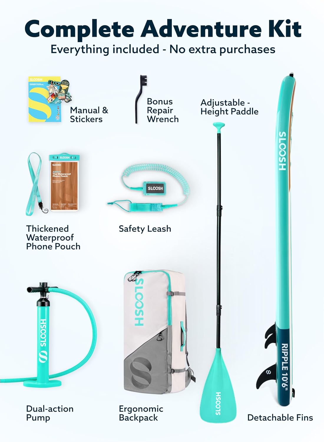 SLOOSH Inflatable Stand Up Paddle Board, 10'6' Paddle Boards with Premium Accessories, Non-Slip EVA Deck, Ultra-Light Carry Bag Pump, Ripple SUP for Youth & Adults of All Skill Levels