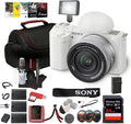 Sony ZV-E10 Mirrorless Camera Kit with 16-50mm II Power Zoom Lens (White) | APS-C Sensor | Compact Creator Tool + 64GB Card + Filter Kit + Photo Software + Bag + 2 x NPF-W50 Battery + More