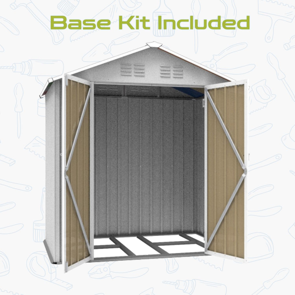 6x4 Ft Storage Shed Outdoor, Permanent Steel Building with Lockable Doors and 4 Air Vents for Backyard Garden Patio Lawn - Yellow