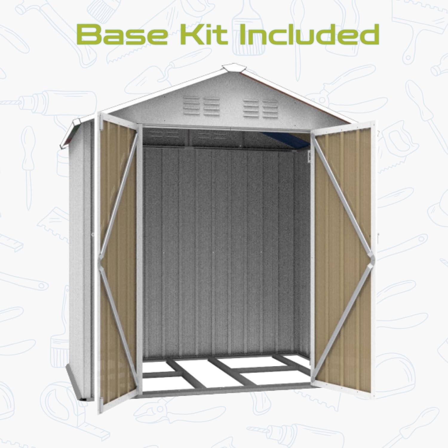 6x4 Ft Storage Shed Outdoor, Permanent Steel Building with Lockable Doors and 4 Air Vents for Backyard Garden Patio Lawn - Yellow
