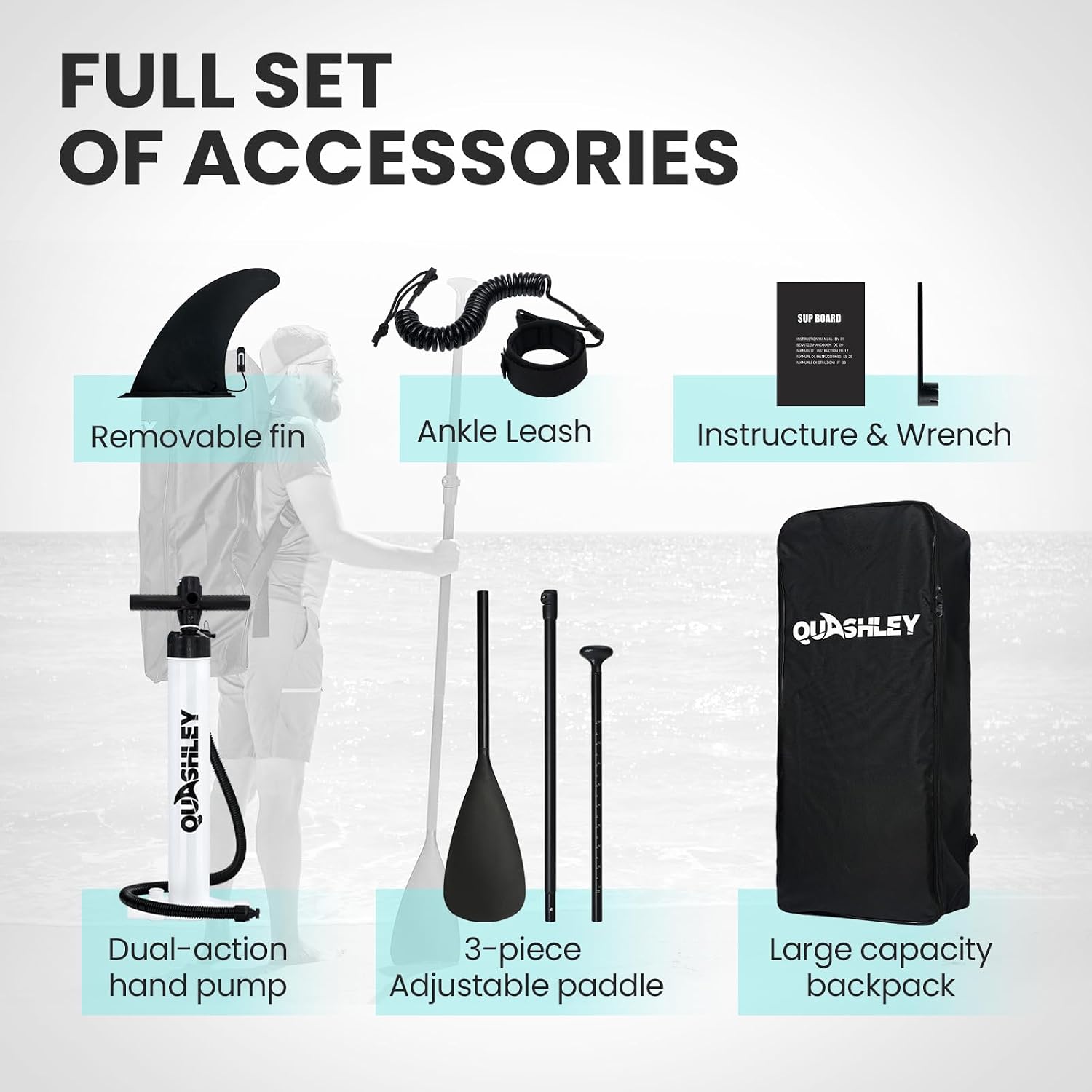 Quashley Inflatable Stand Up Paddle Board,Inflatable Paddleboards 32/34 Inch Wide,All Around SUP for Beginners with Lightweight Paddle,Hand Pump,Backpack,Leash,Durable & Portable iSUP Board