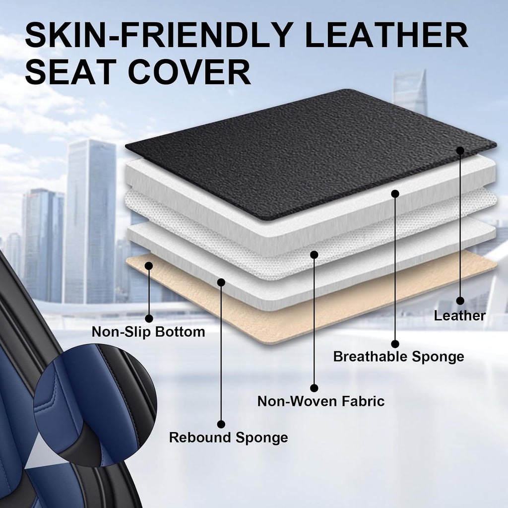 DHAEY Car Seat Covers for Kia NIRO 2017-2025, Family Seat Covers, Nappa Leather, Wear-Resistant, Anti-Slip, Waterproof, 5PCS Full Set,Black Blue