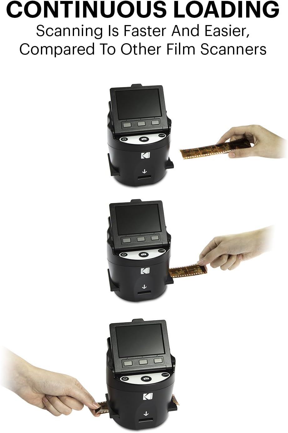 Kodak SCANZA Digital Film & Slide Scanner – Converts 35mm, 126, 110, Super 8 & 8mm Film to JPEG with 3.5' LCD, Easy-Load Inserts & Adapters