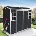 8x4ft Resin Outdoor Storage Shed with Floor and 2 Windows, Plastic Sheds & Outdoor Storage Clearance for Patio Furniture,GardenTools, Bike Accessories and Lawn Mower, Carbon Black