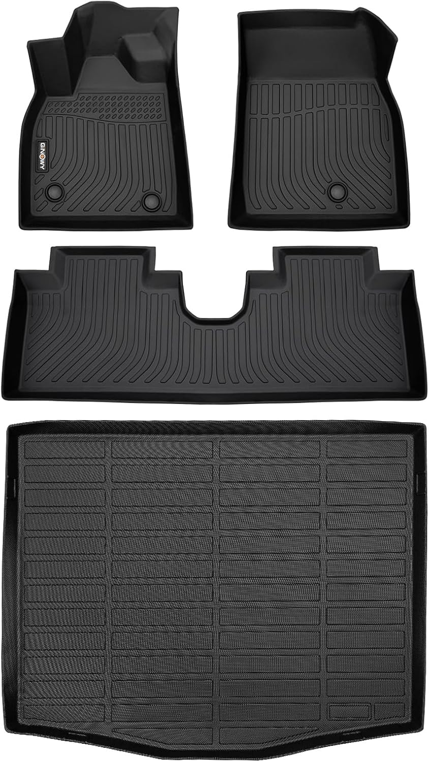 GINOWY-Floor Mats & Cargo Liner for Ford Mustang Mach-E 2021-2026丨TPE All Weather All Season Rubber Car Mats Liners Accessories for Mustang Mach-E Cargo Trunk Mat