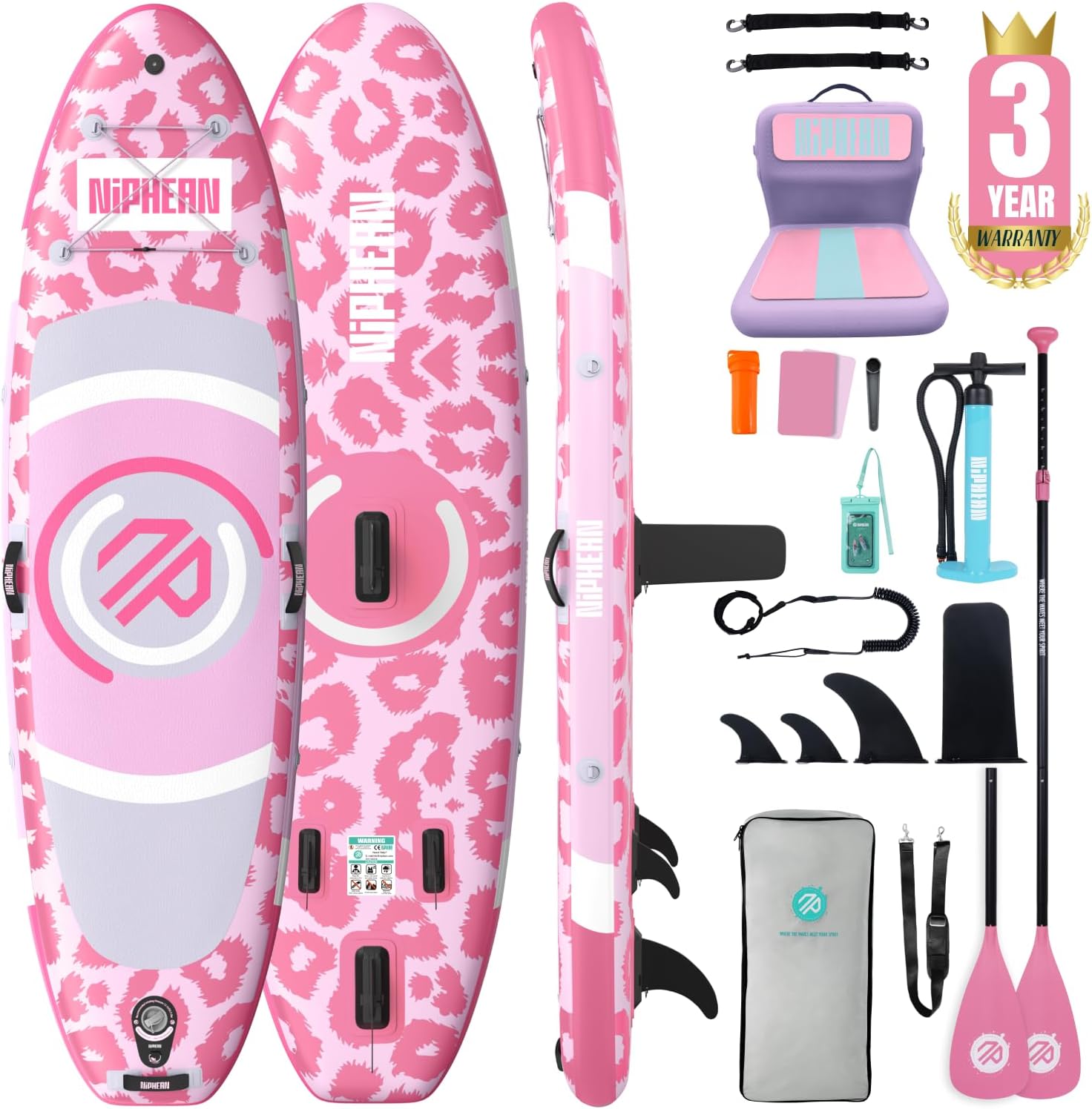 Niphean（Ultra-Light） Inflatable Paddle Board with StabilTrac Fin and Durable SUP Accessories, 10' Stand Up Paddle Boards for Adults & Youth, Versatile Yoga Paddle Board, Gift Ideas