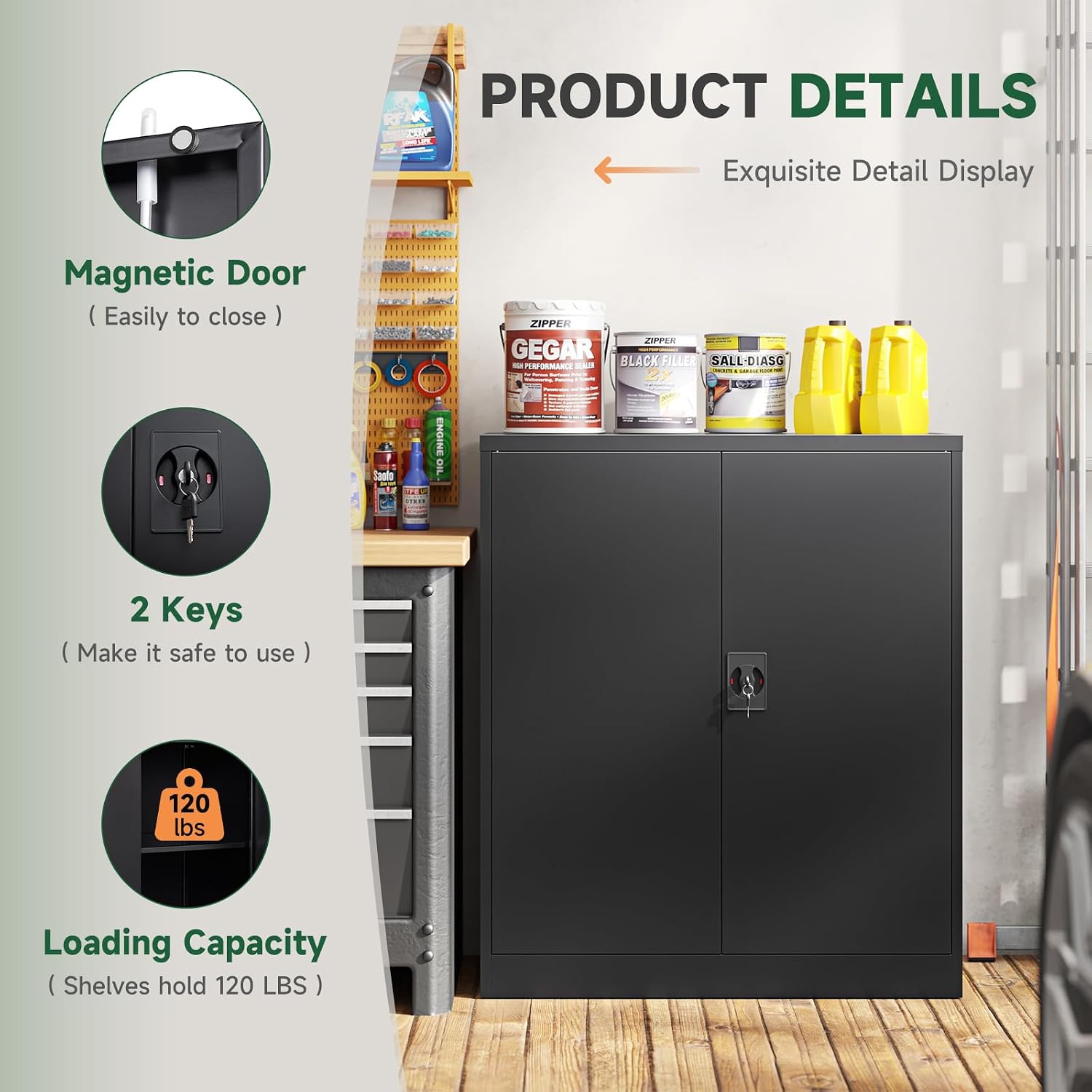 Letaya Metal Storage Cabinets with Lock Door,2 Adjustable Shelves Organizer Steel Storage Cabinets for Home,Office,Warehouse,Garage,Employee Lockers(Black)