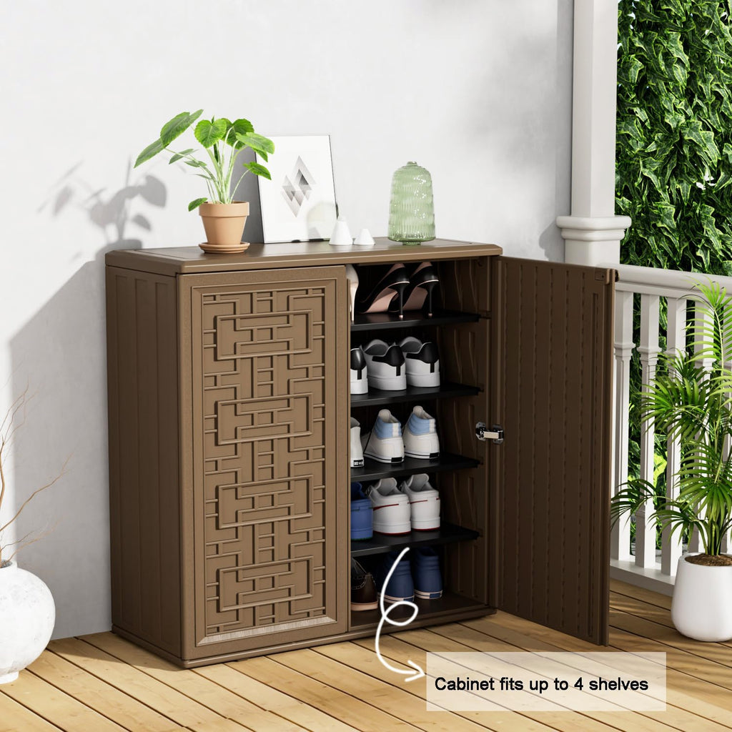 KINYING Outdoor Storage Cabinet Waterproof, Resin 62 Gallon Storage Box for Patio Furniture Cushions, Garden Tools, Pool Accessories (Dark Brown with 1 Shelving)