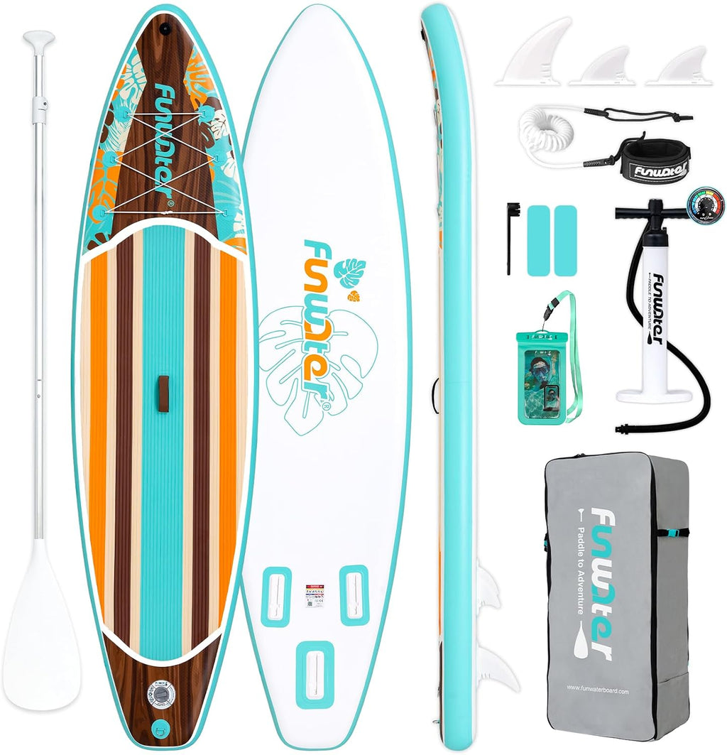 FunWater 11'/10'6' Inflatable Stand Up Paddle Board with Premium SUP Paddleboard Accessories, Wide Stable Anti-Slip EVA Deck,Paddle Boards for Adults & Youth of All Skill Levels