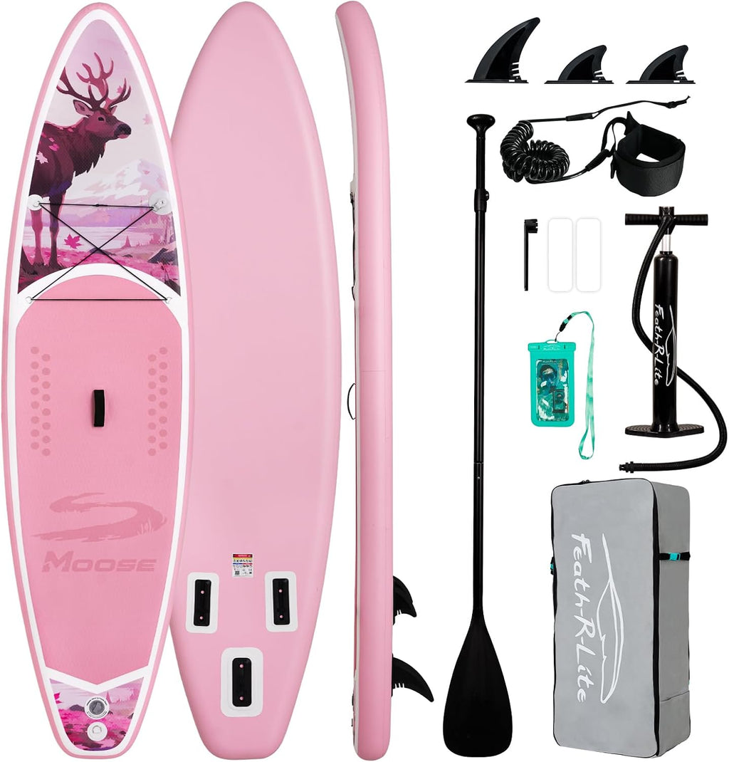 FEATH-R-LITE Inflatable Paddle Board Stand Up Paddleboards for Adults SUP with Premium Accessories Pump, Adjustable Paddle, Leash, Three Fins, Backpack