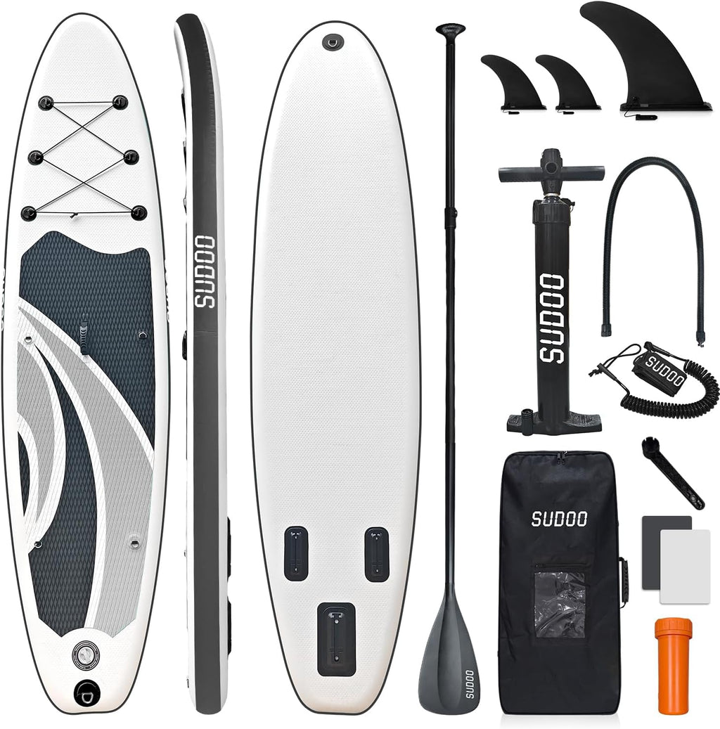 SUDOO Inflatable Stand Up Paddle Board 10'x30 x6 Ultra-Light SUP Stand-Up Paddleboard for Adults & Youth with Backpack, Pump, Paddle, Coil Leash, Triple Fins, Repair Kit