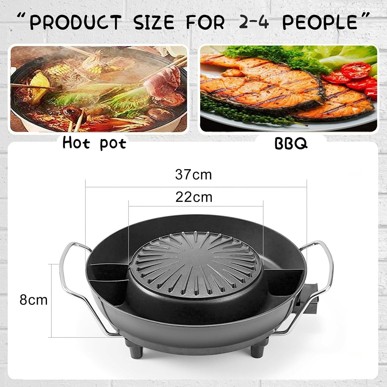 Electric Hot Pot & Grill Combo - Non-Stick Soup Pot & Korean BBQ for 2-4, Easy to Clean, Perfect for Family Gatherings, Medium Size Kitchen Essential
