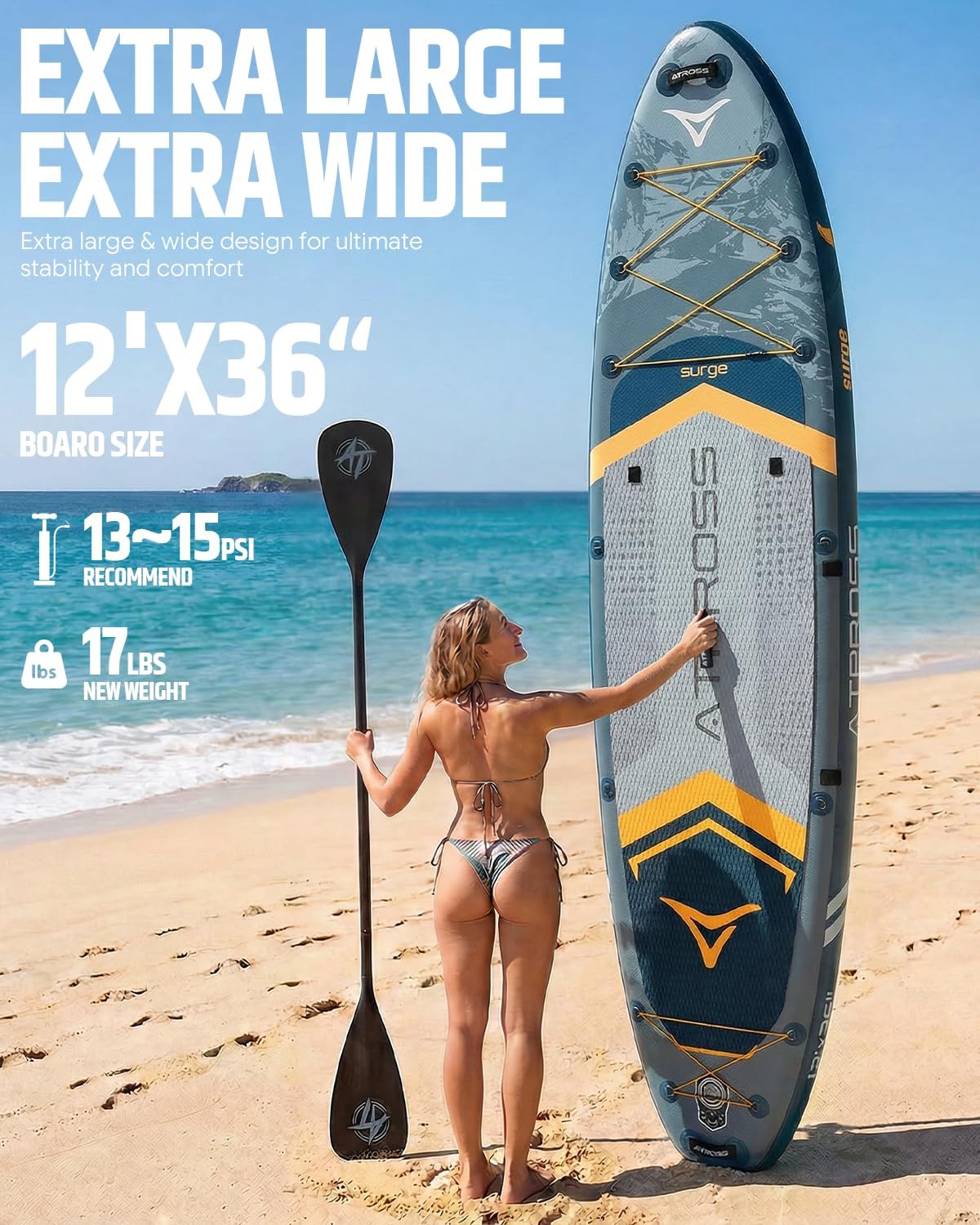 12'x36 Inflatable Paddle Board, 500lbs Extra Wide Stand Up Paddleboard for Adults with Premium SUP Accessories Kit & Backpack, Blow Up Kayak Non-Slip Stable Deck Boat for Yoga Fishing Surf