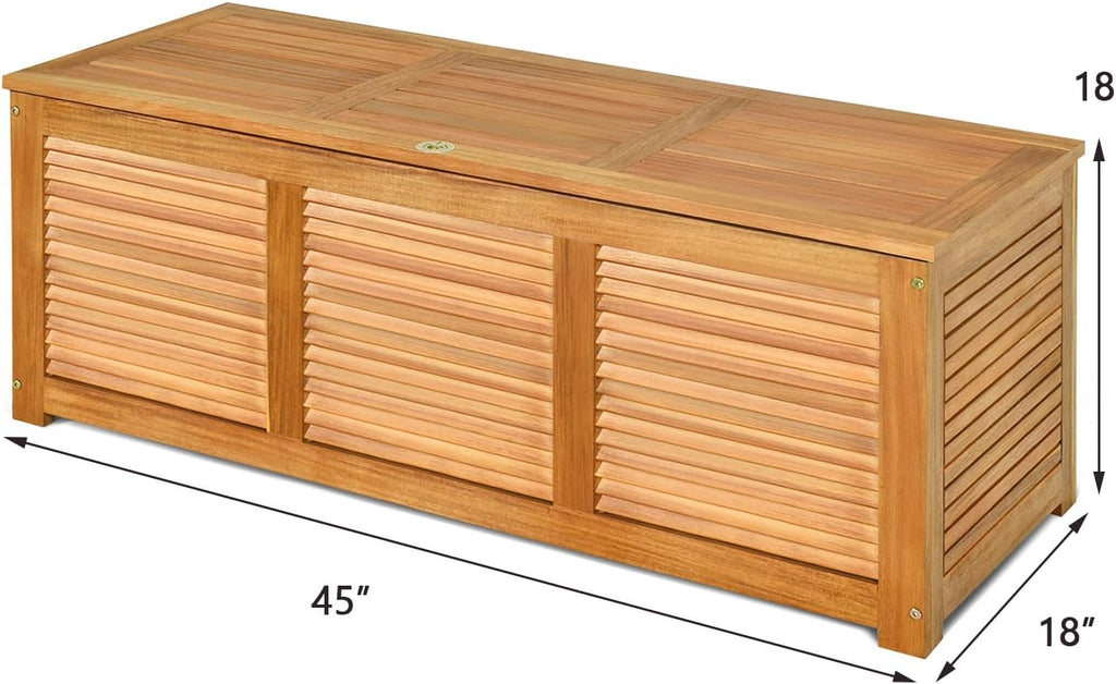 HAPPYGRILL 46 Gallon Acacia Wood Deck Box, Outdoor Storage Box Garden Tools Box Container for Patio Garden Garage