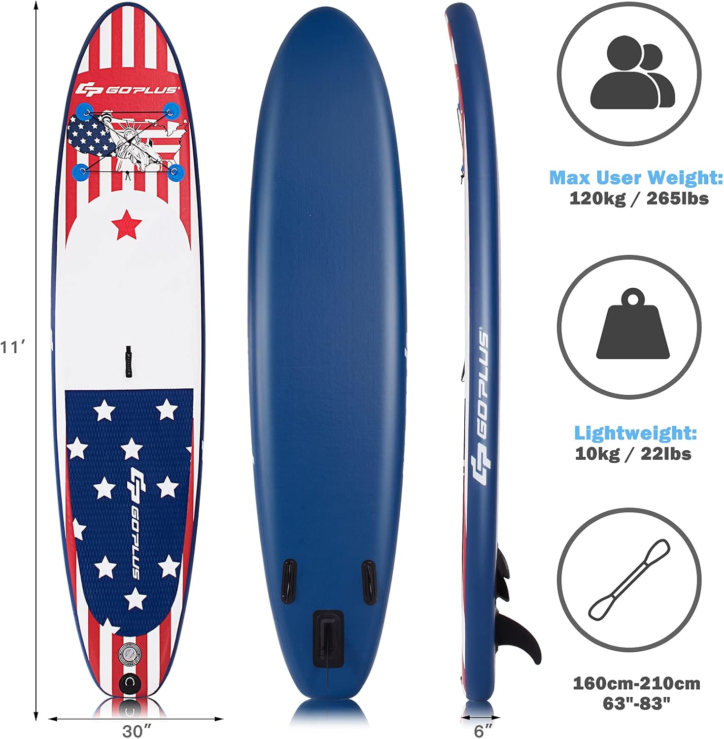 Goplus Inflatable Stand Up Paddle Board, 10FT/10.5FT/11FT SUP with Accessory Pack, Adjustable Paddle, Carry Bag, Fin, Hand Pump, Leash, Repair Kit