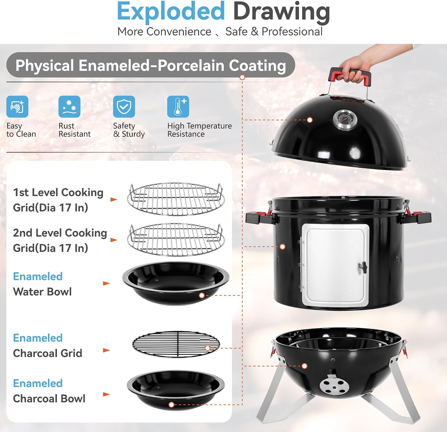 GREEN PARTY 18' Vertical Charcoal Smoker Grill Bullet Water Smoker Barbeque Grill, Outdoor BBQ Smokers Portable Meat Smoker Grill for Deck Patio Backyard Balcony Parties