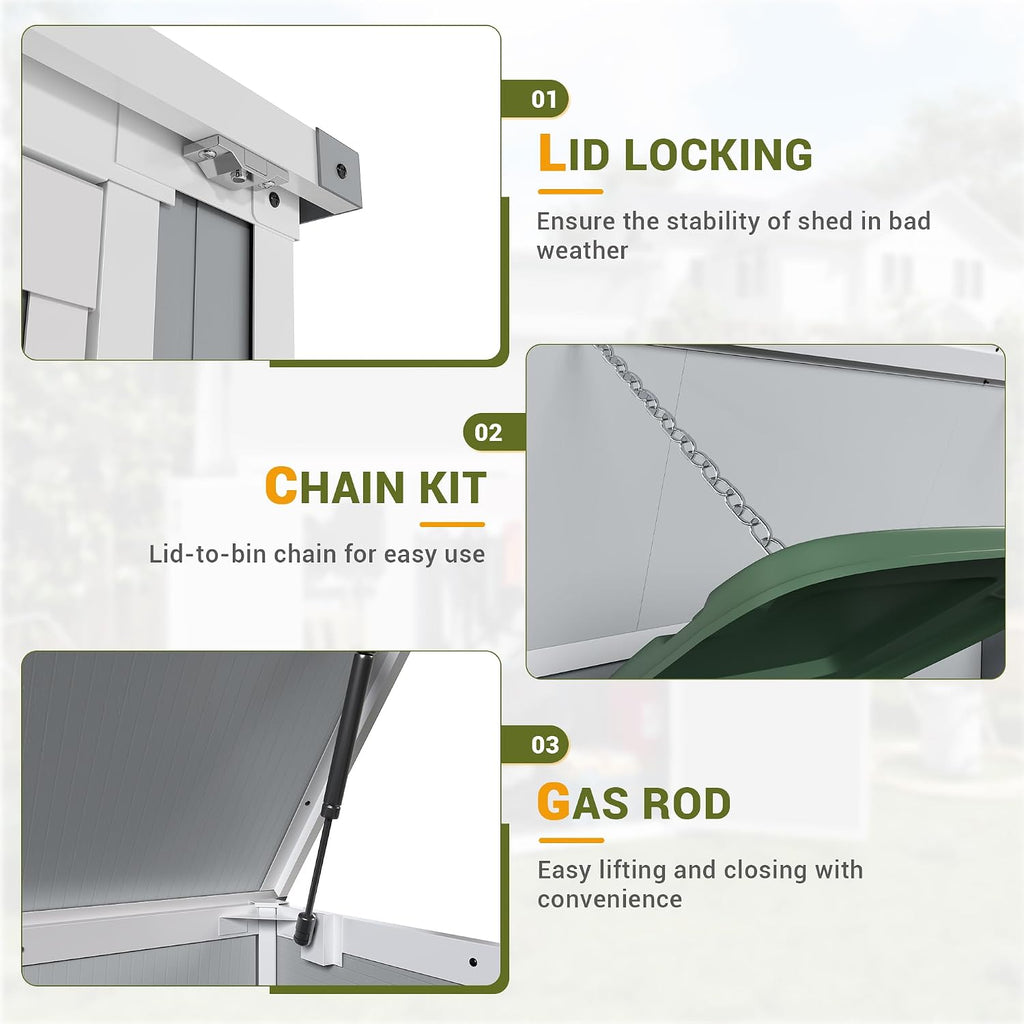 Outdoor Horizontal Storage Sheds 41 Cu.ft Resin Large Storaged Box with Floor Thickened & Gas Spring, Easy to Assemble, Prefect for Garden, Patios, Backyards