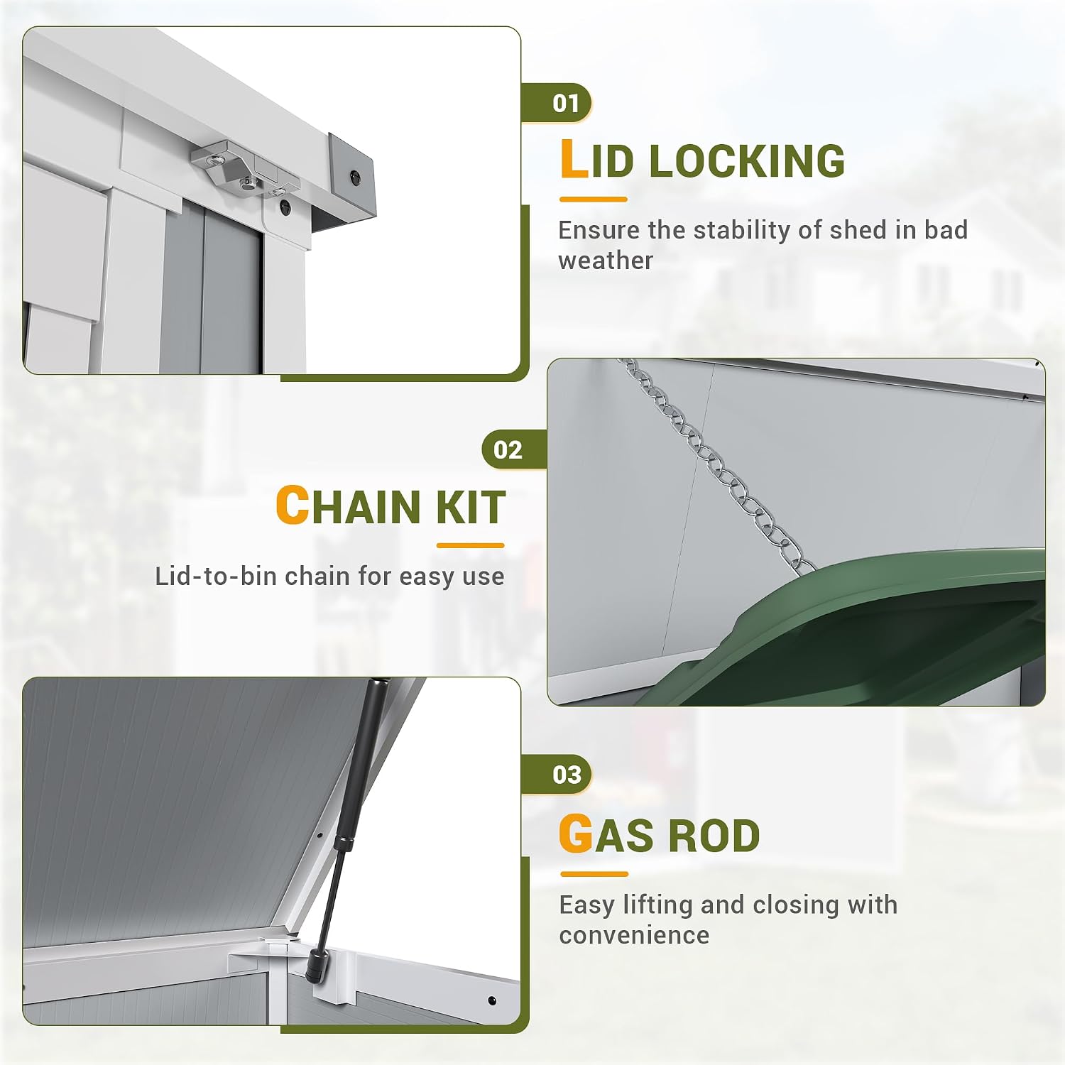 Outdoor Horizontal Storage Sheds 41 Cu.ft Resin Large Storaged Box with Floor Thickened & Gas Spring, Easy to Assemble, Prefect for Garden, Patios, Backyards