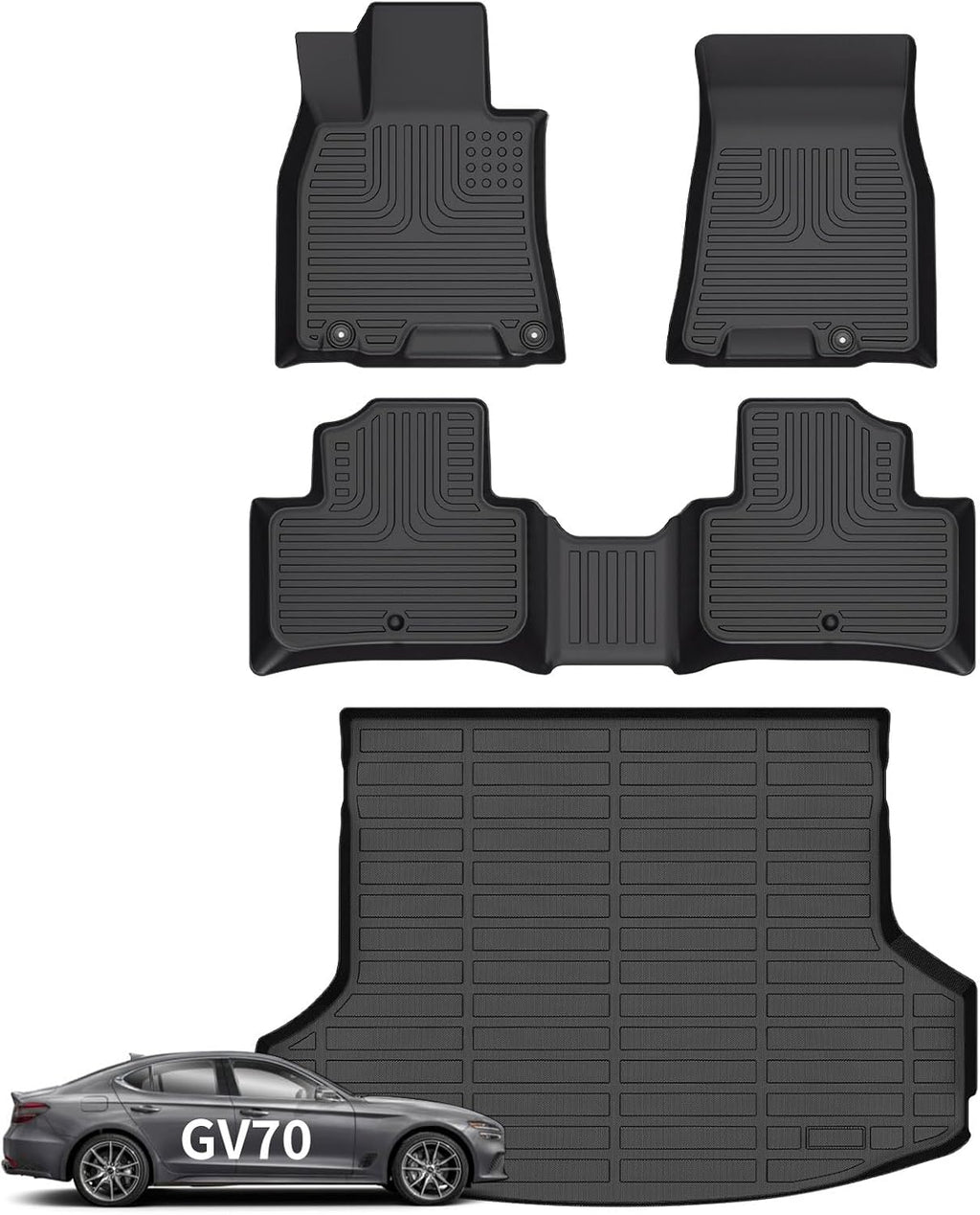 Wayhigh® Floor Mats & Cargo Liner for Genesis GV70 2022-2026 (Not fit Electrified GV70), All Weather TPE Car Mats Waterproof Heavy Duty Floor Liners, Floor Mats Custom Fit for GV70 Accessories