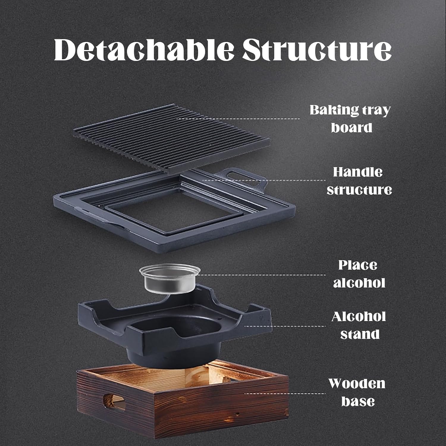 Korean Japanese Barbecue Grill Smokeless Portable BBQ Grill with Wooden Base and Alcohol Tray for Indoor Camping Garden,32 * 21cm