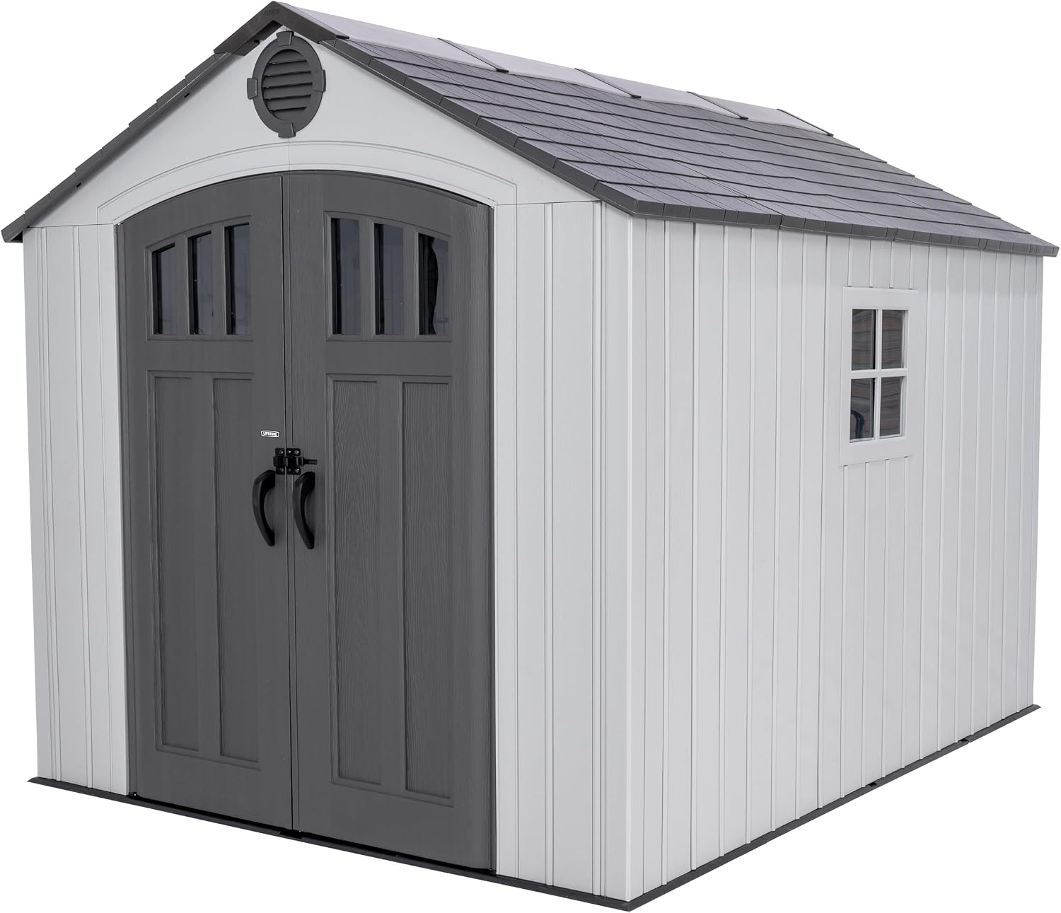 Lifetime Outdoor Storage Shed, 8x10 Ft, Gray, Resin Tool Shed with Lockable Doors and Steel-Reinforced Walls