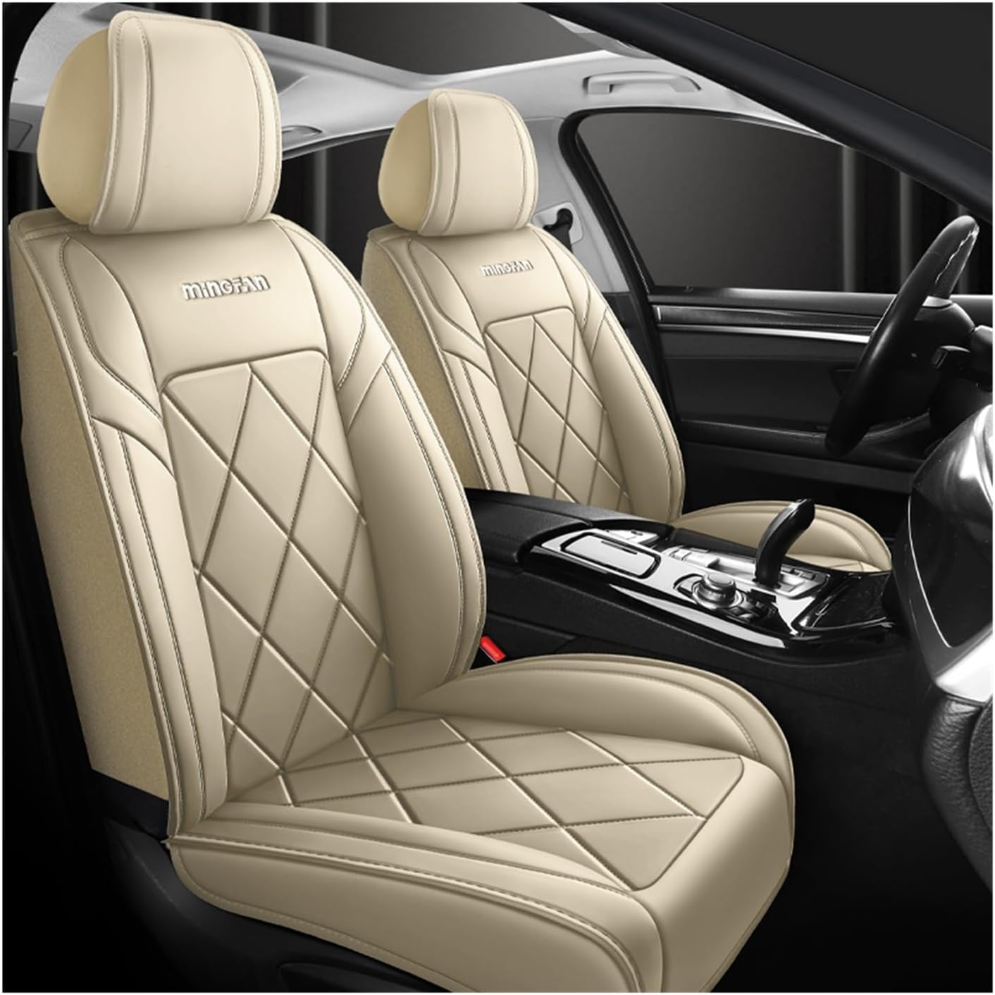 Car Seat Covers Full Set for Vw Tiguan 2016-2025 SEL R-Line Elegance, All Weather Leather Waterproof Interior Protector Accessories, Use Easy Installation Cleaning(Beige)