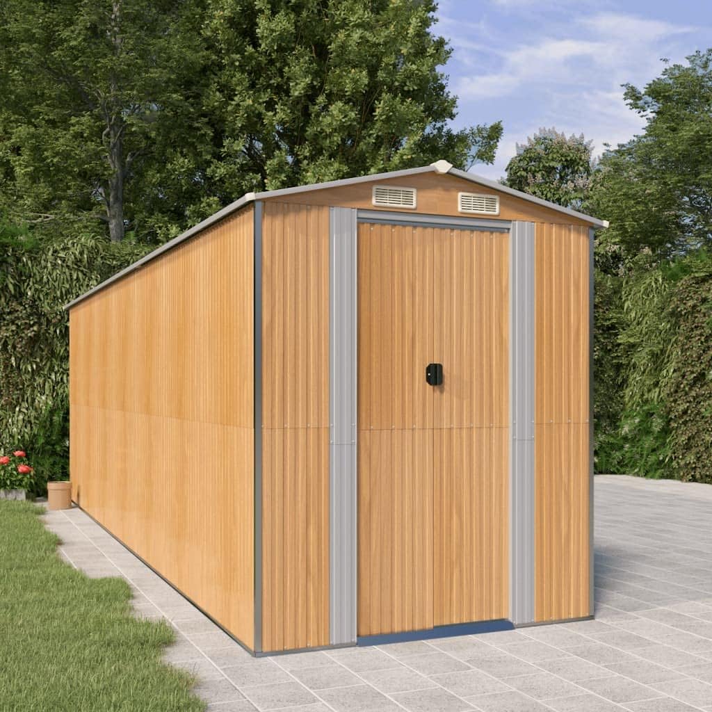 vidaXL Spacious Garden Shed - Light Brown, Galvanized Steel - Great for Outdoor Tools, Pool Essentials, and Gardening Equipment Storage