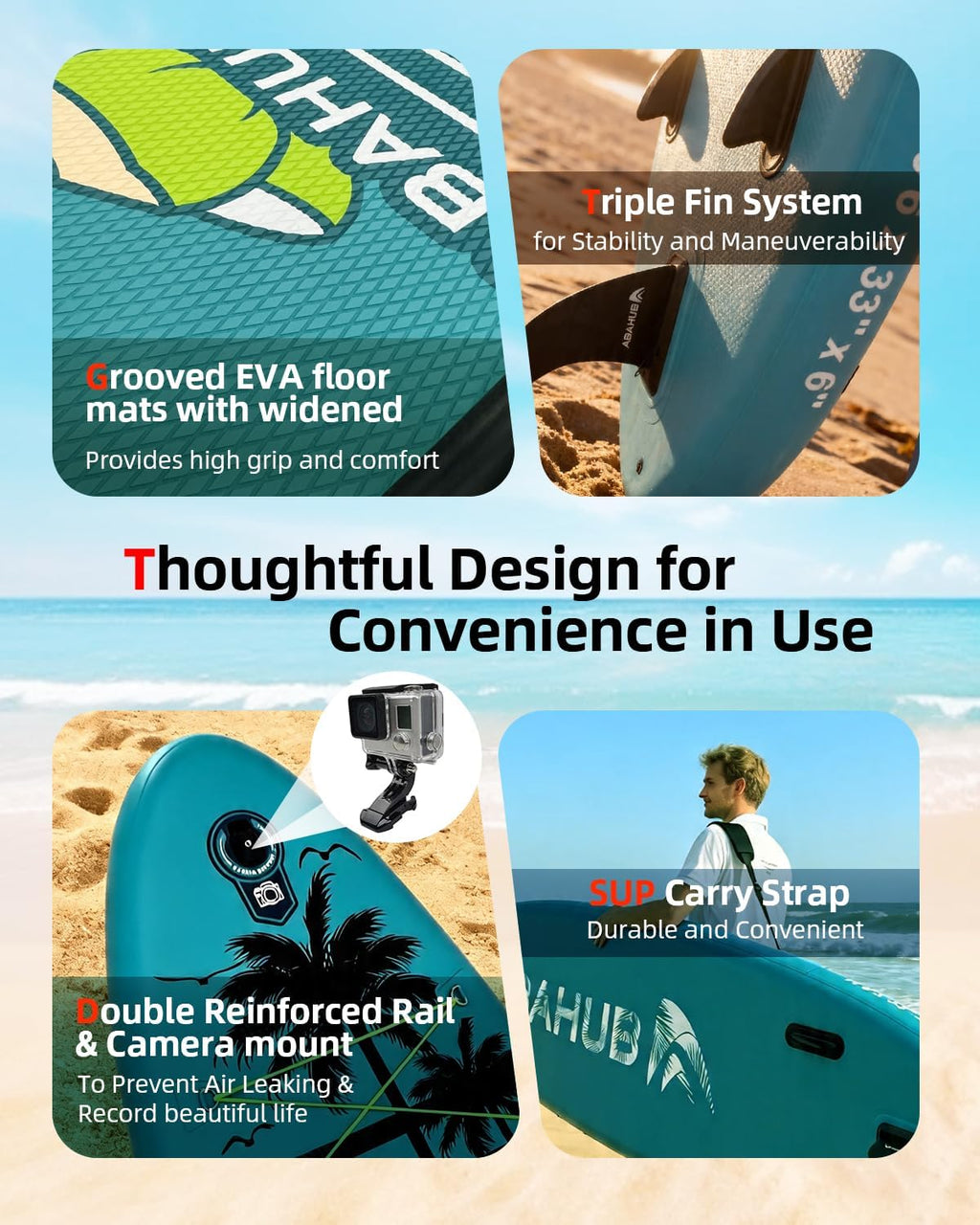 Abahub Inflatable SUP, Wide 10'6' x 31'/34' iSUP, Standup Paddleboard with Adjustable SUP Kayak Paddle, for Yoga, Paddle Board, Kayaking, Surf, Canoe, Fishing