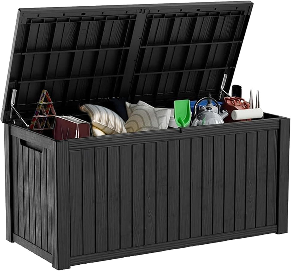 180 Gallon Waterproof Outdoor Storage Box,Resin Deck Box,Lockable Outside Storage Box Container for Patio Furniure,Garden,Tools (180 Gallon,Black)