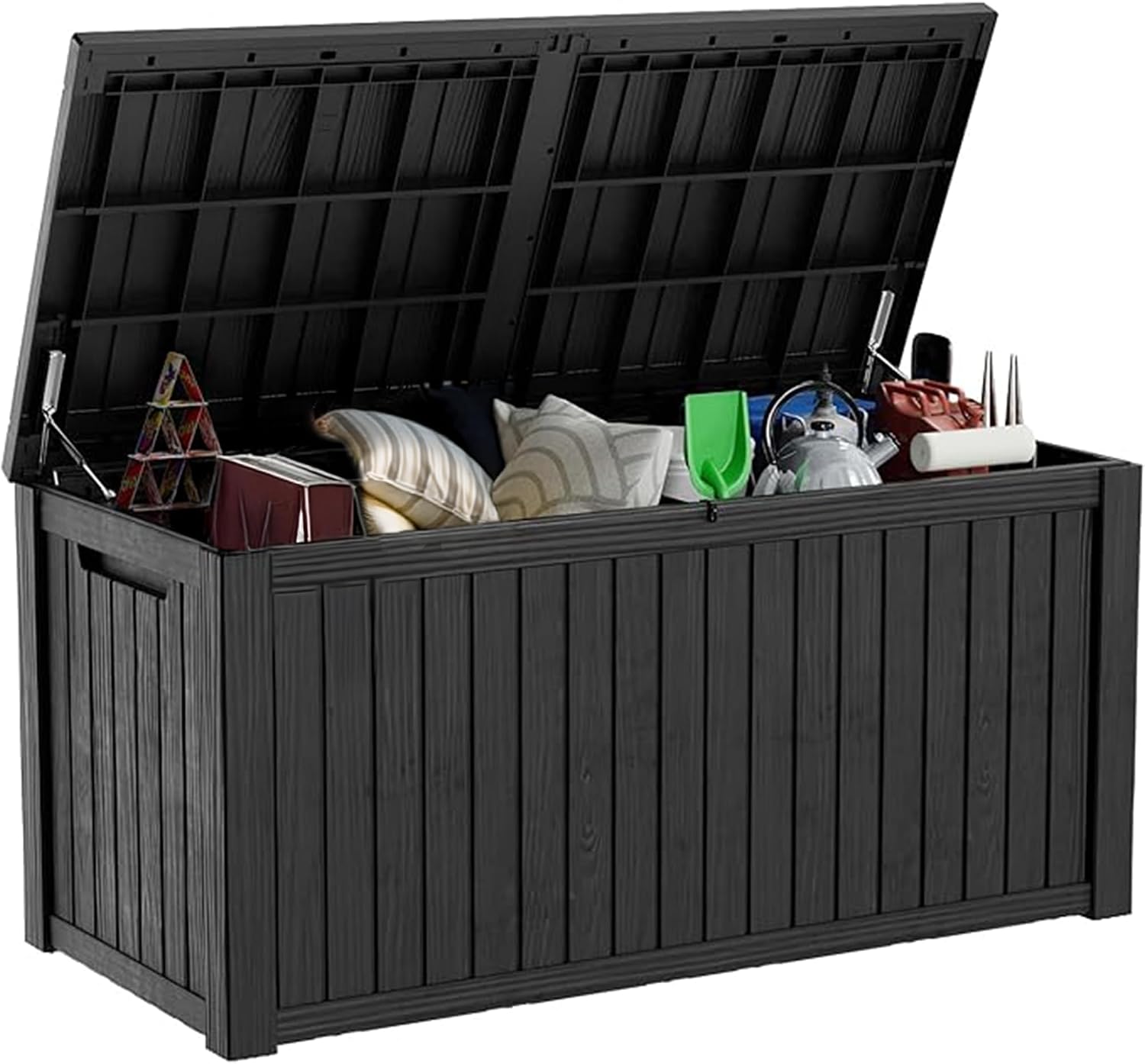180 Gallon Waterproof Outdoor Storage Box,Resin Deck Box,Lockable Outside Storage Box Container for Patio Furniure,Garden,Tools (180 Gallon,Black)