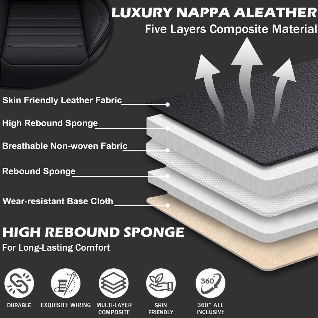 Car Seat Cover Full Set for Toyota Grand Highlander Seat Covers 2024-2025, Nappa Leather Waterproof Seat Covers For Cars, Airbag Compatible, Universal Automotive Seat Covers(Luxury Full Set/Black)