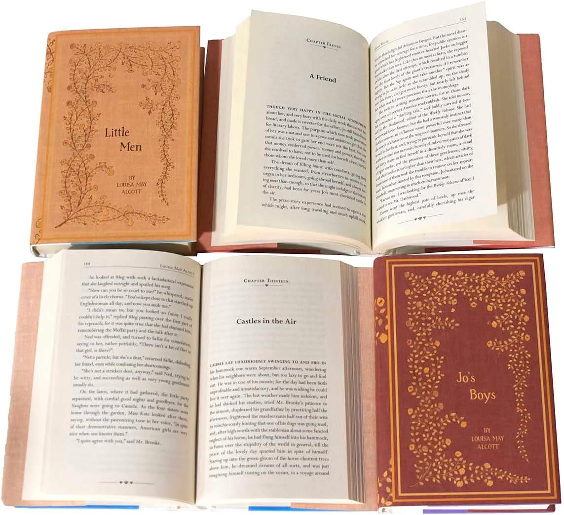 Little Women Book Set | 4-Volume Hardcover Book Set with Custom Designed Paper-Printed Book Covers | Author Louisa May Alcott