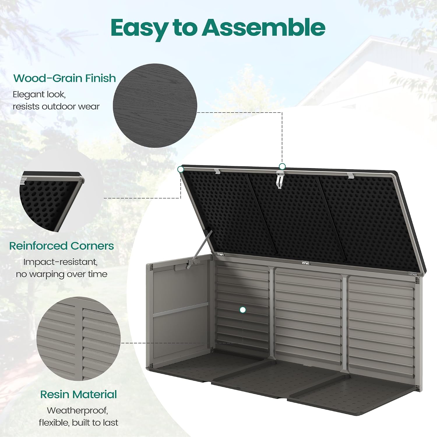 Resin Deck Box 130 Gallon, Lockable & Waterproof Outdoor Storage, UV-Resistant Patio Box for Cushions, Tools, and Outdoor Accessories (Gray)