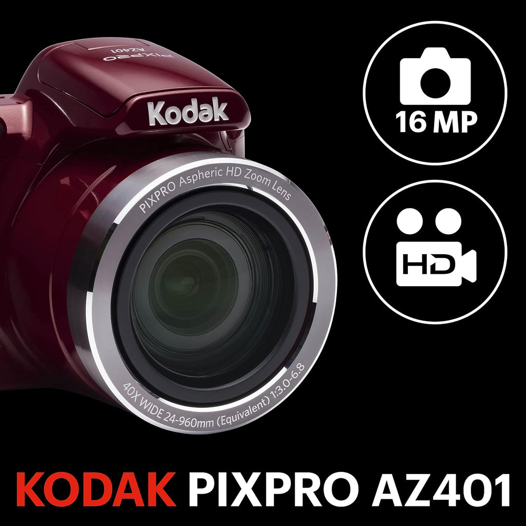 Kodak AZ401RD Point & Shoot Digital Camera with 3in LCD, Red (Renewed)