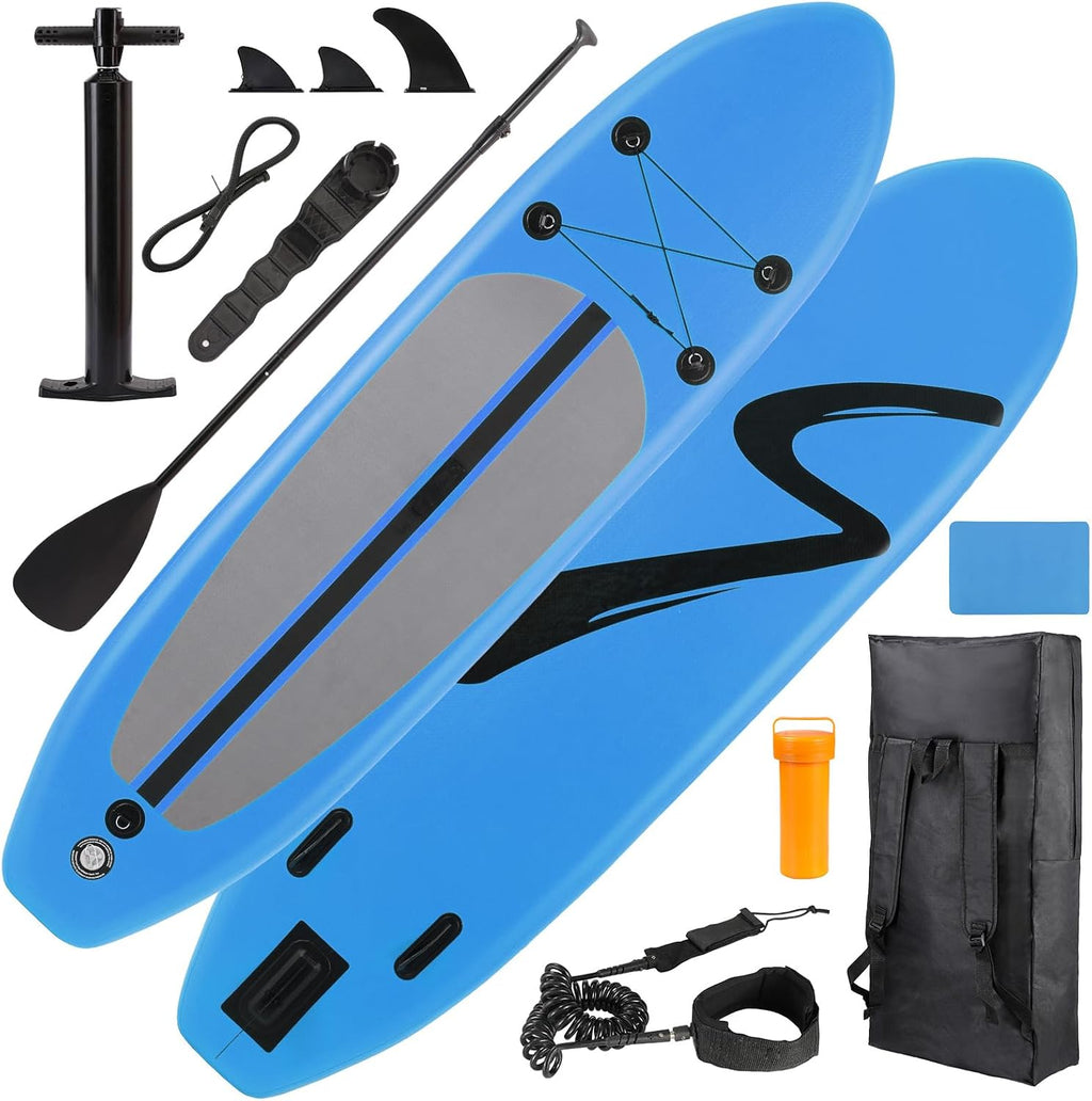 TLSUNNY 12FT Inflatable Stand Up Paddle Board, 3 Fins Paddleboard with Full SUP Accessories for All Skill Levels, Portable Two-Way Hand Pump and Carry Bag, 400LBS