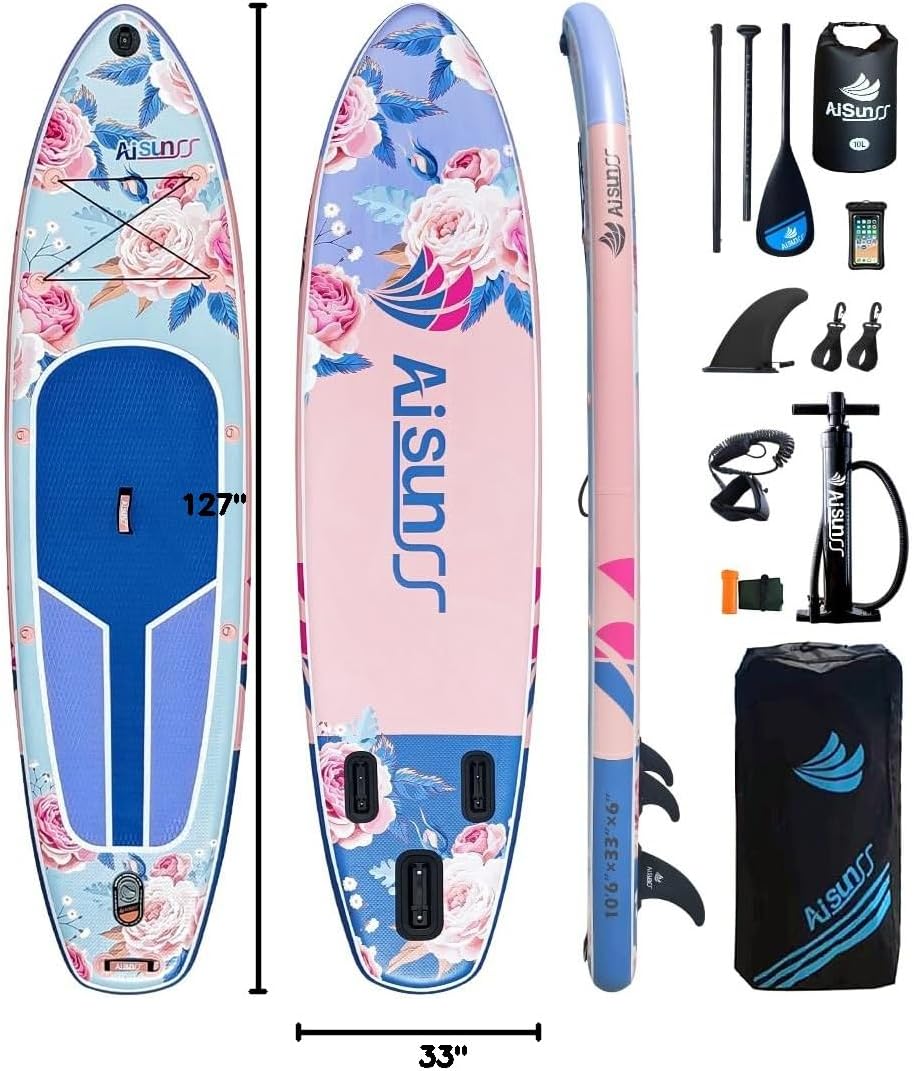 Inflatable Paddle Board for Adult, Paddle Board for All Skill Levels, Wide SUP Board with Primium Accessories Include SUP Carry Bag, Hand Pump, 10L Waterproof Bag
