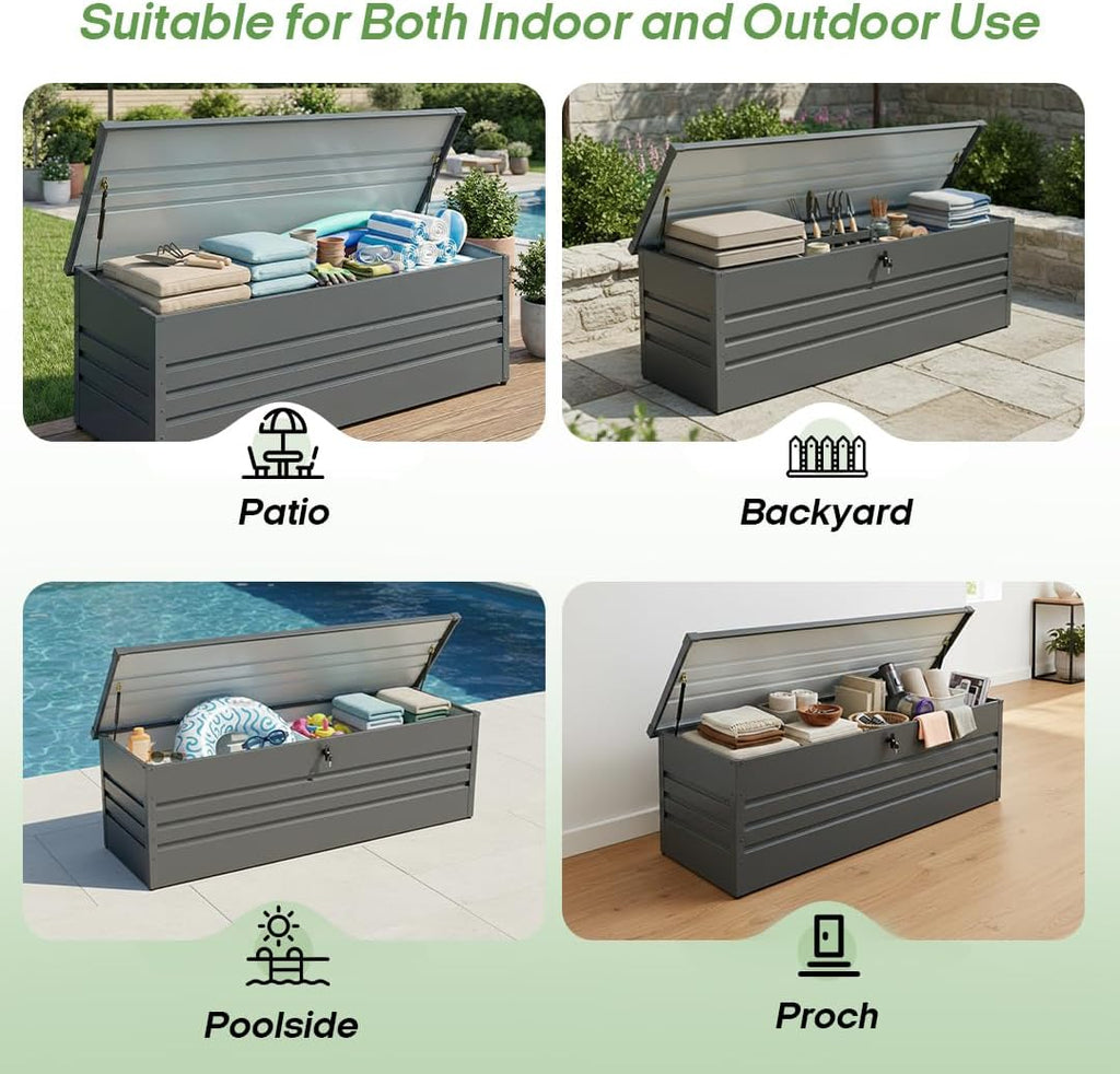 260 Gallon Metal Deck Box Waterproof, Extra Large Outdoor Stroage Box Weatherproof with Lid for Patio Cushions, Garden Tools, Pool Supplies, Black