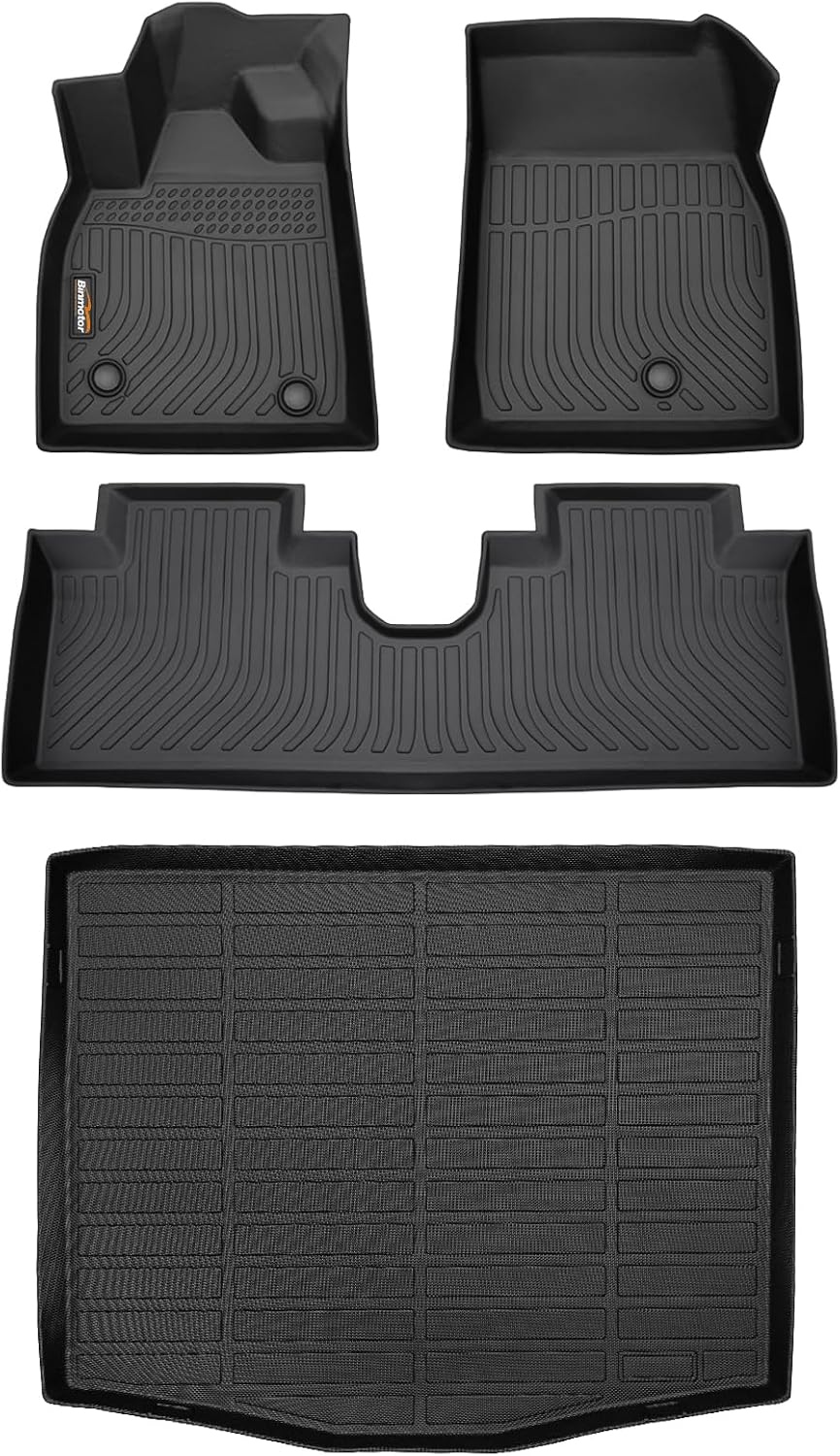 Binmotor-Floor Mats & Cargo Liner Set for Ford Mustang Mach E 2021-2026, All Weather Car Floor Mat for Ford Mustang Mach E TPE Car Liners Trunk Liner Accessories
