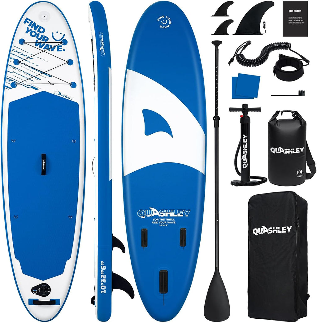 Quashley Inflatable Stand Up Paddle Board,Inflatable Paddleboards 32/34 Inch Wide,All Around SUP for Beginners with Lightweight Paddle,Hand Pump,Backpack,Leash,Durable & Portable iSUP Board