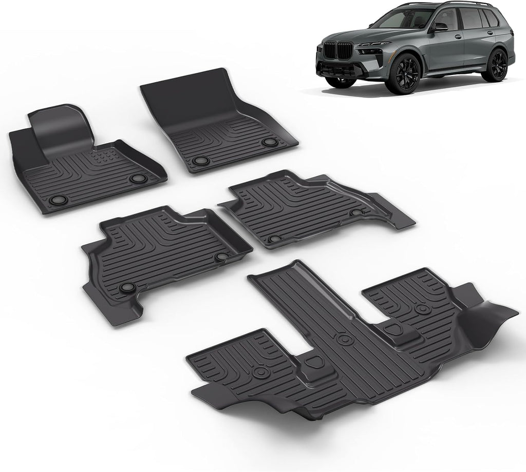 All Weather Car Floor Mats Fit for X7 40i, M50i, M60i (only fit 6 Seater) 2019-2025 2026 Automotive Floor Liners X7 Front& Rear& 3rd Row Accessories Black