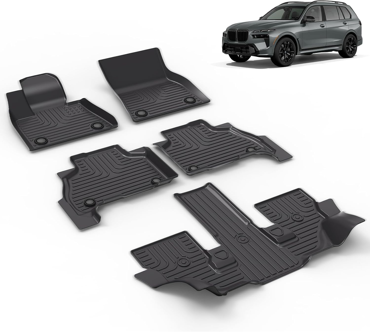 All Weather Car Floor Mats Fit for X7 40i, M50i, M60i (only fit 6 Seater) 2019-2025 2026 Automotive Floor Liners X7 Front& Rear& 3rd Row Accessories Black