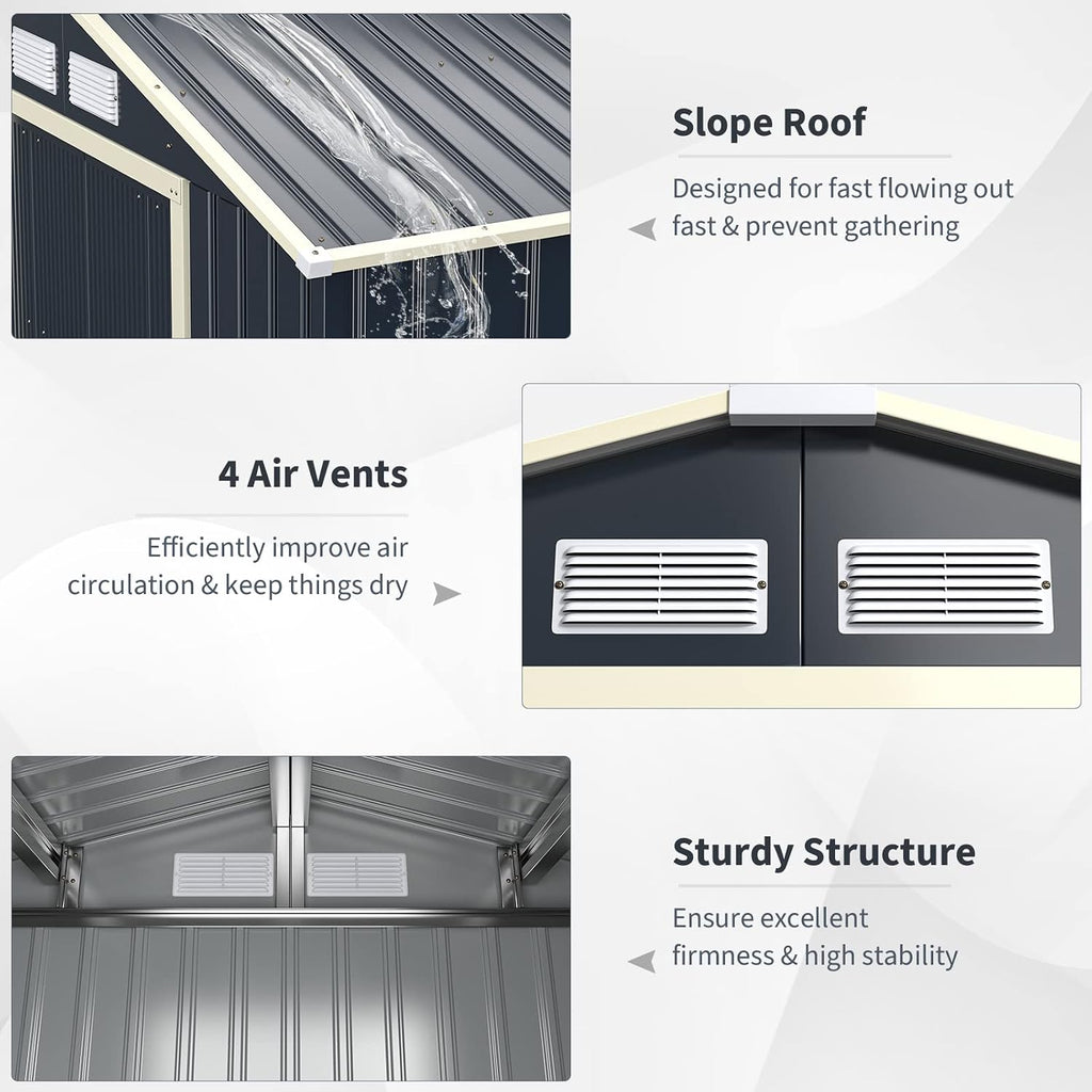 Goplus Storage Shed, Metal 7' X 4' Outdoor Building Organizer with 4 Vents & Double Sliding Door for Garden Backyard Farm (7'X4')