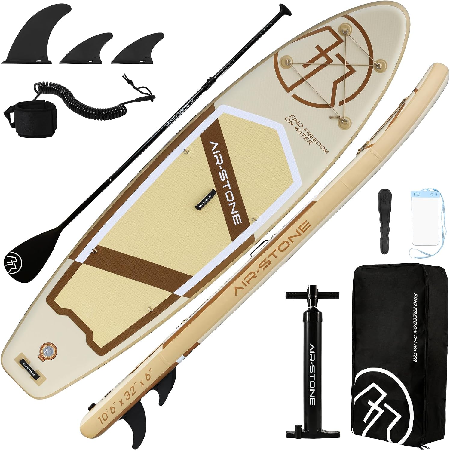 AIR-STONE 10'6' 450 lb Capacity，Inflatable Stand Up Paddle Board with sup Accessories Including Backpack, Repairing Kits, Non-Slip Deck, Leash, 3 Fins, Paddle and Hand Pump