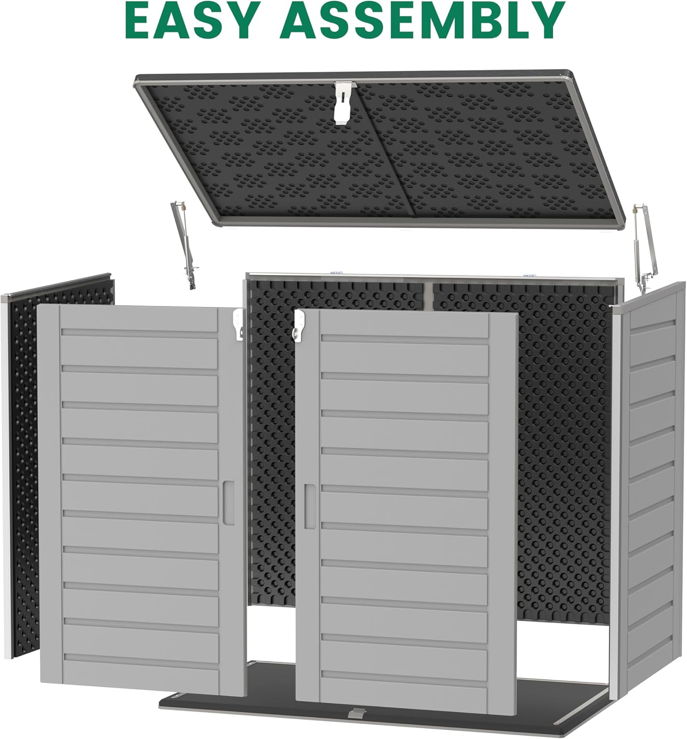Horizontal Outdoor Trash Can Storage Shed, 304 Gallon Resin Garbage Can Storage Shed with Lockable Doors & Lift Lid, Waterproof Bin Shed for Backyard, Patio & Garden (Gray)