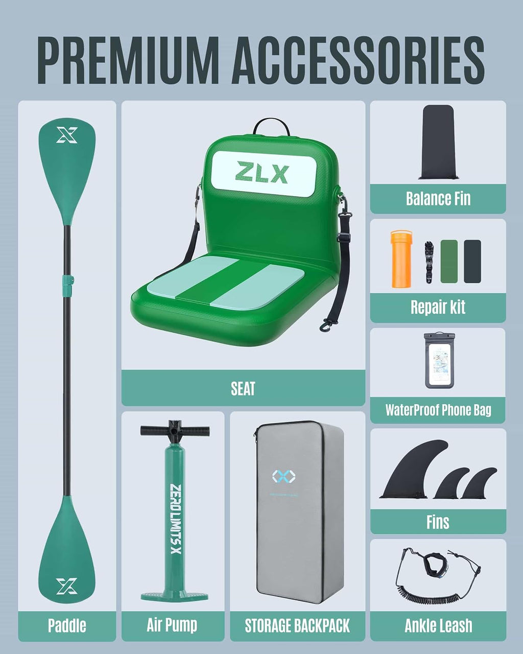 ZLX Inflatable Stand Up Paddle Board, 10'6' SUP Non-Slip Stable Deck Pad, Unique Center Fin, Premium Accessories, Paddleboard for Adults, Beginners, All Skill Levels
