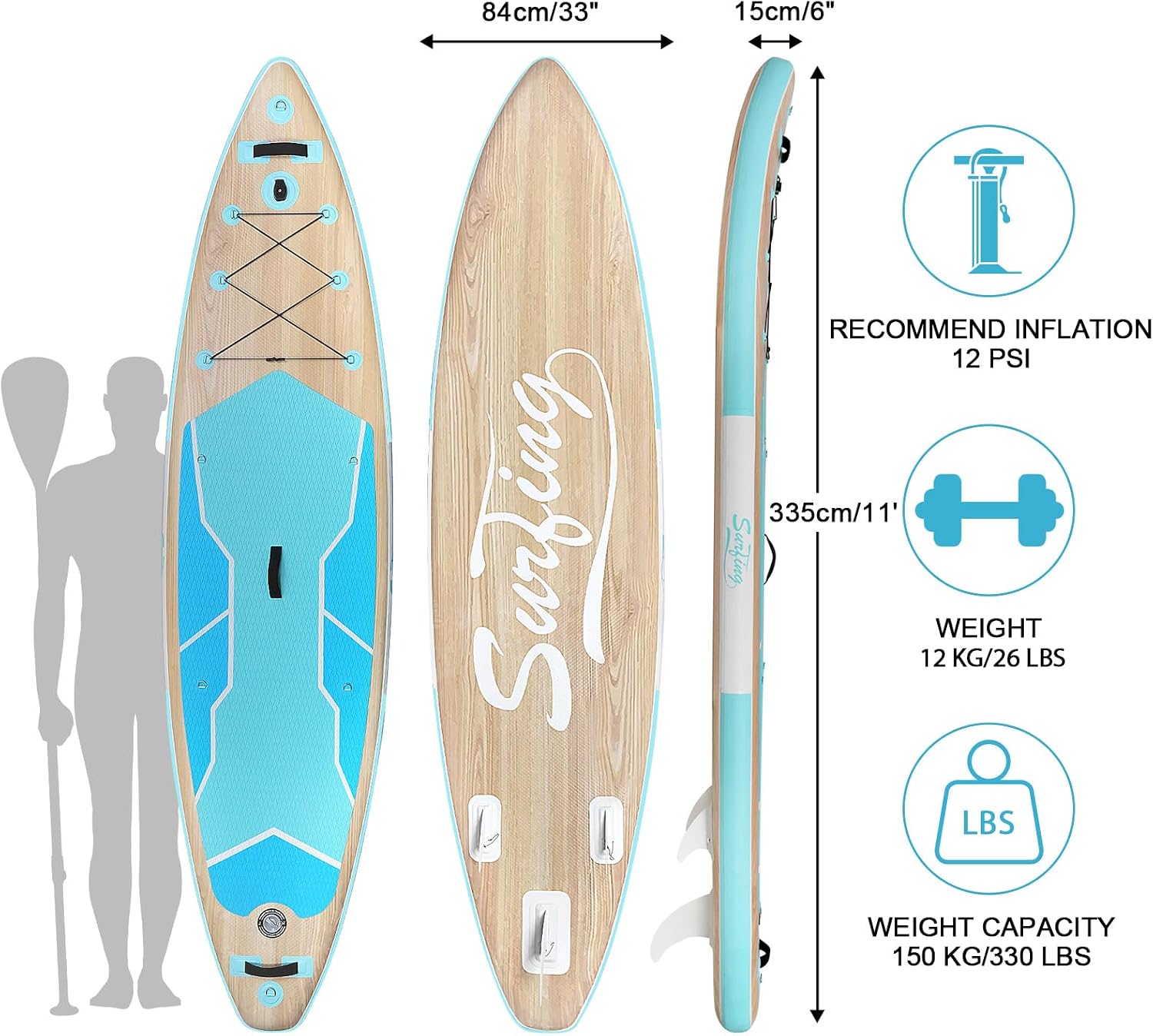 YUSING 11' Inflatable Stand Up Paddle Board with Kayak Seat, Non-Slip Deck SUP Paddle Board with Premium Kayak and SUP Accessories & Backpack, Portable Standing Boat for Youth & Adult
