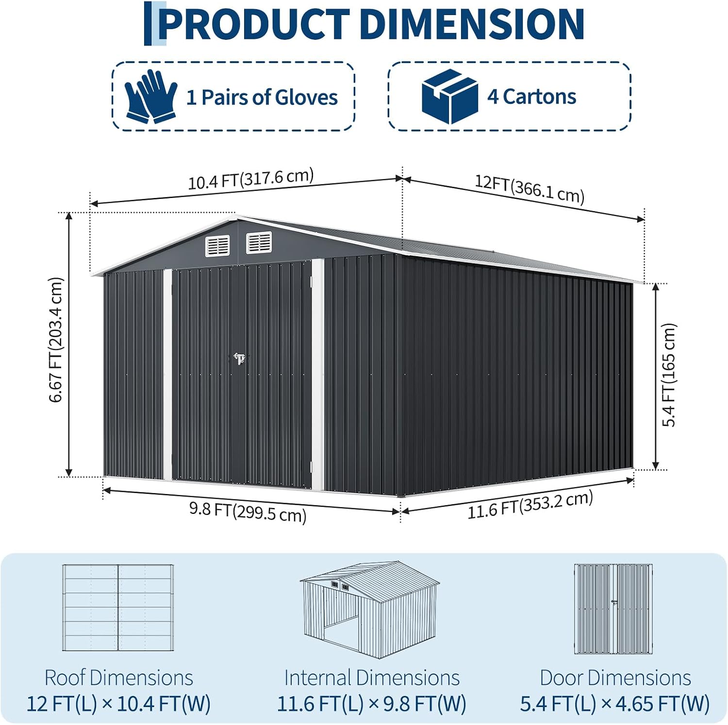 Garvee 10 x 12 ft Outdoor Storage Shed, Heavy-Duty Waterproof Tool Shed Storage with Lockable Door, Vents and Updated Frame Structure, Large Metal Tool Shed for Backyard, Patio Lawn, Grey