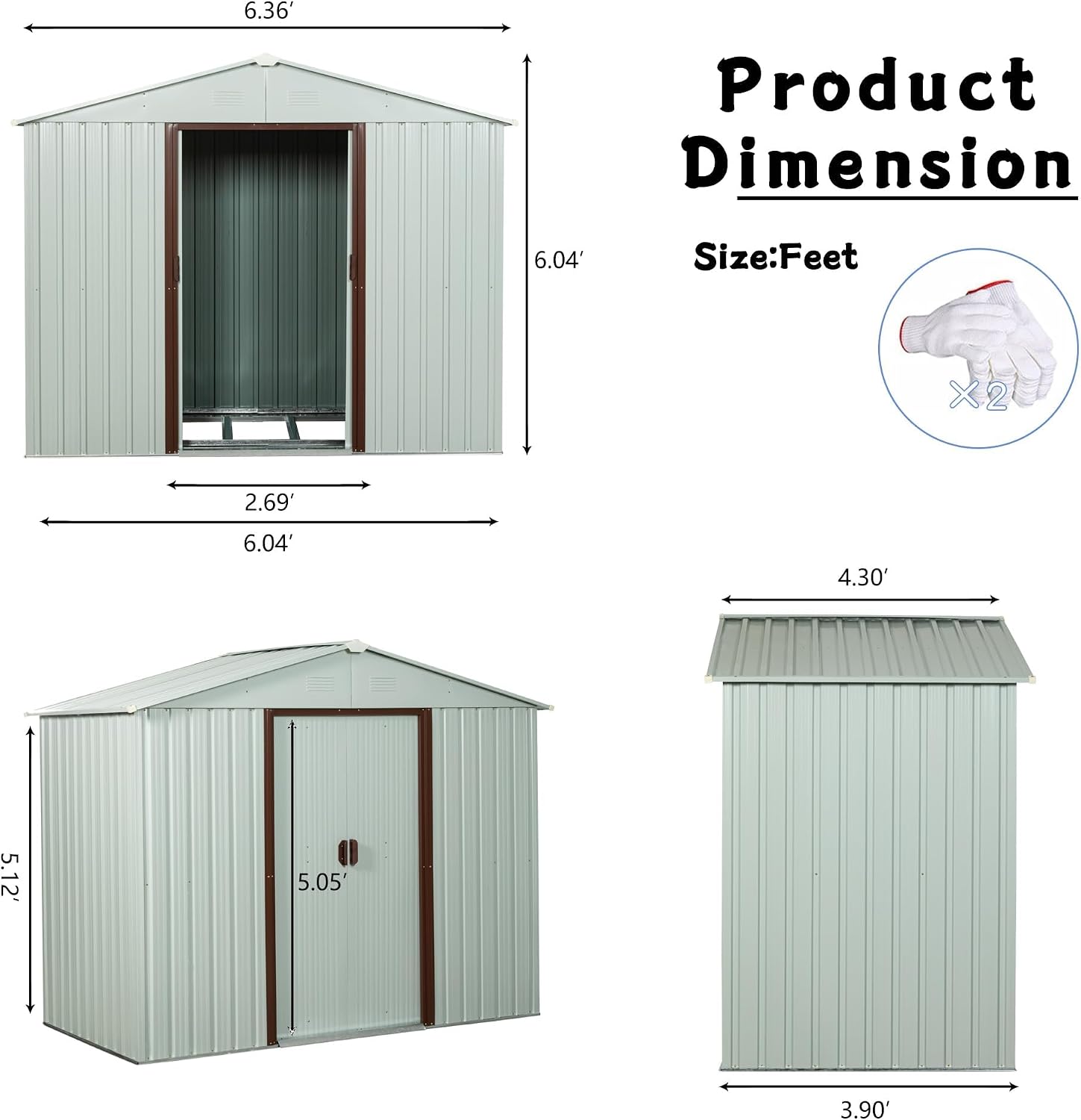 6 x 5 FT Outdoor Storage Shed, Metal Garden Shed with Floor Frame, Tool Shed Outdoor Storage with Lockable Sliding Doors & Air Vents, Storage House Waterproof for Backyard, Lawn, White