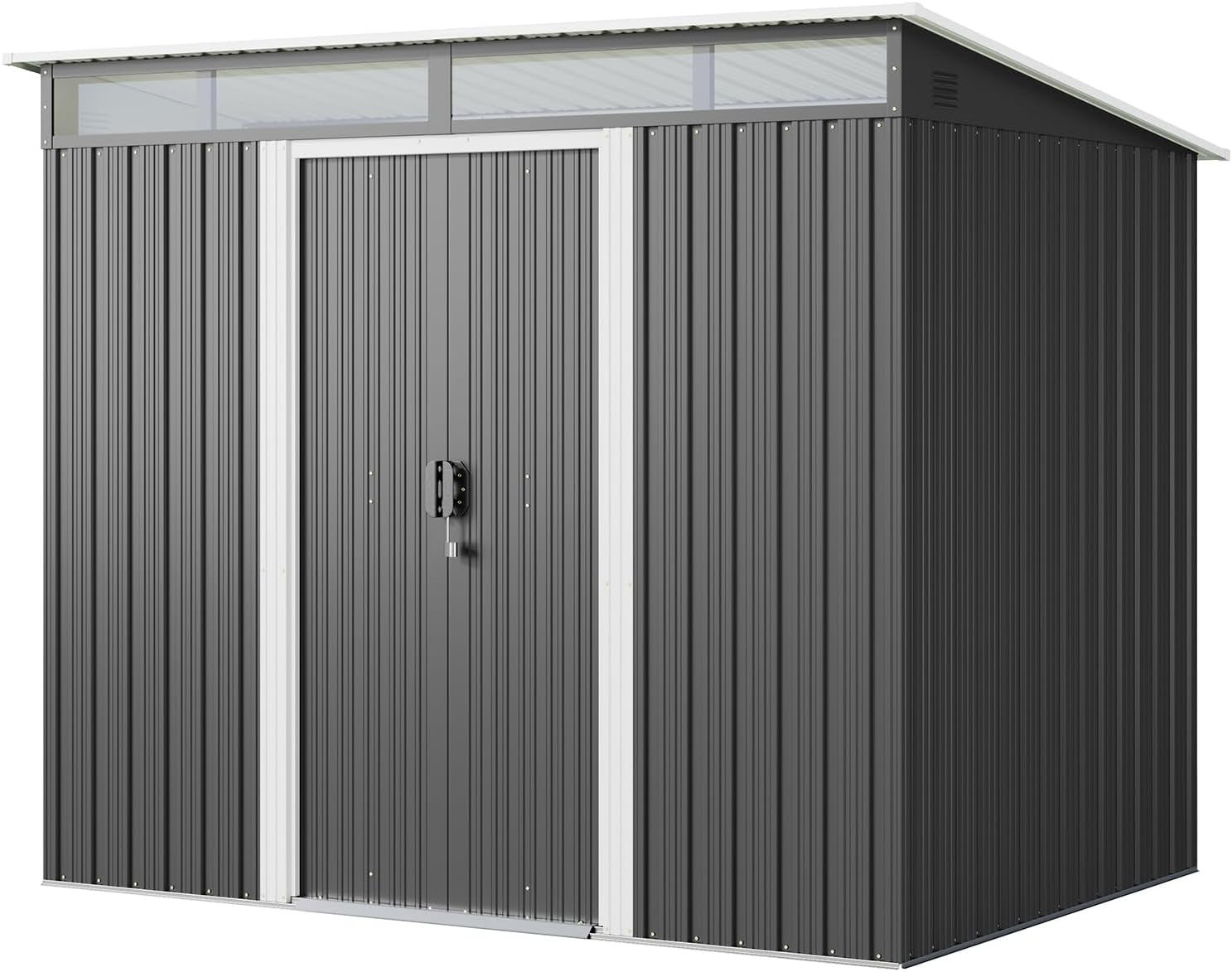 Gizoon 7.4'x5.3' Outdoor Storage Shed Metal Garden Shed with Sliding Lockable Doors, Versatile Tool Bike Shed with Transparent Panel Windows, Outdoor Storage Clearance for Backyard, Patio, Dark Gray